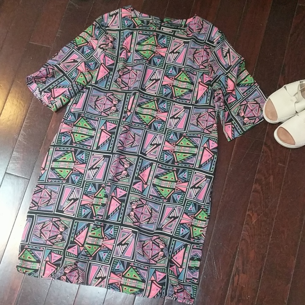 Vintage Geometric Pink and Green Dress